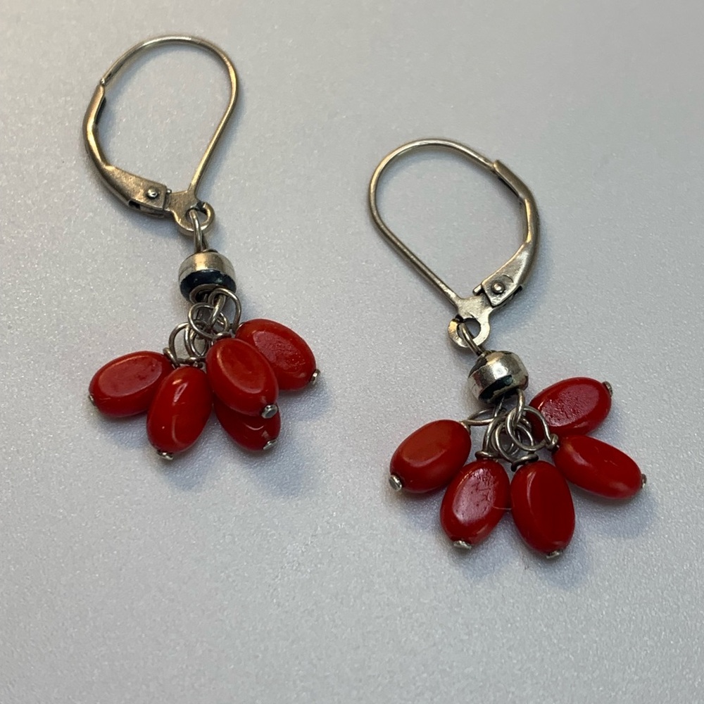 Silpada Vintage Rare HTF Sterling Silver & Bamboo Coral Lever-Back Earrings